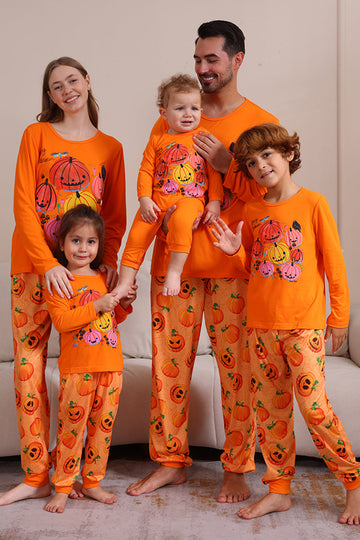 Conjunto de pijama familiar de calabaza naranja de Halloween